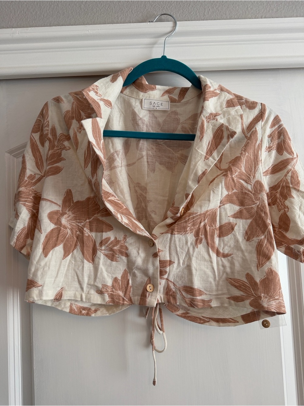 Sage The Label Cream Floral Button-Up Top with Rust Prints